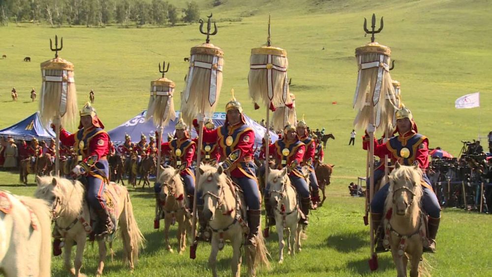 People riding horse in Nadaam festival