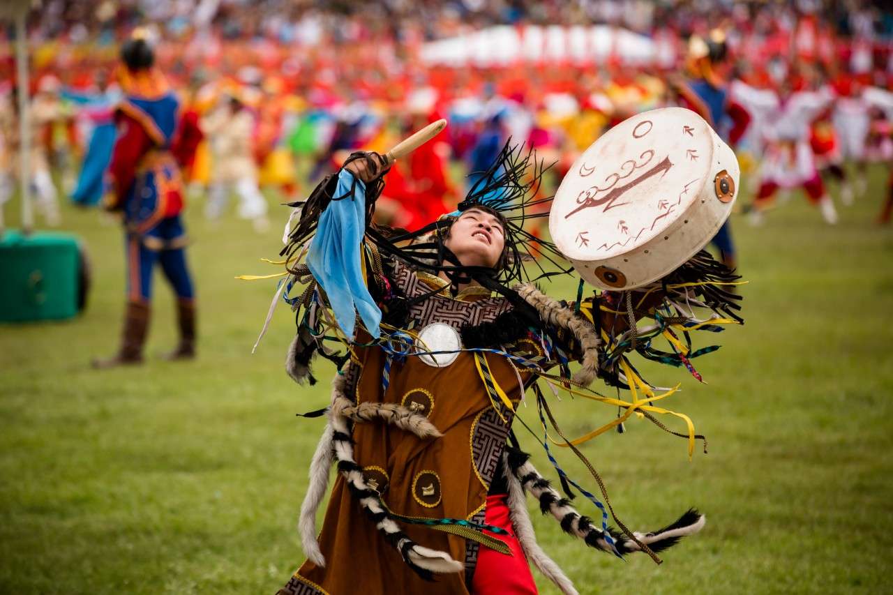 A drummer performing in Nadaam festival